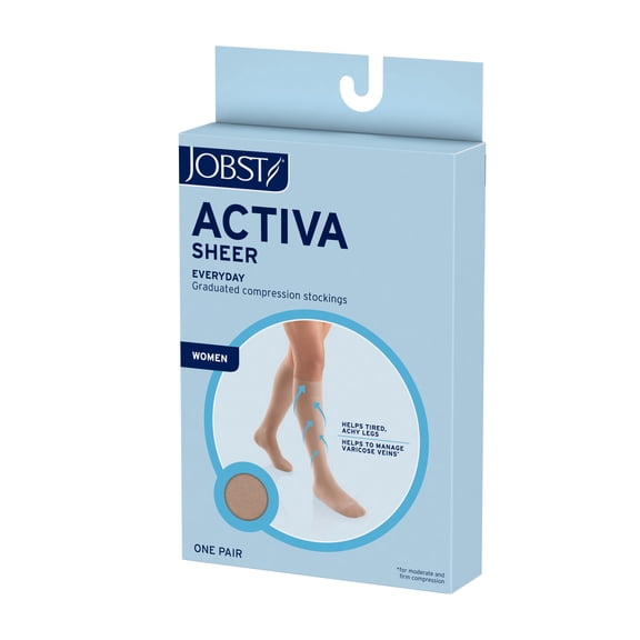 JOBST ACTIVA Sheer 8-15 mmHg Compression Socks Knee High, Closed Toe, X-Large / Silky Beige