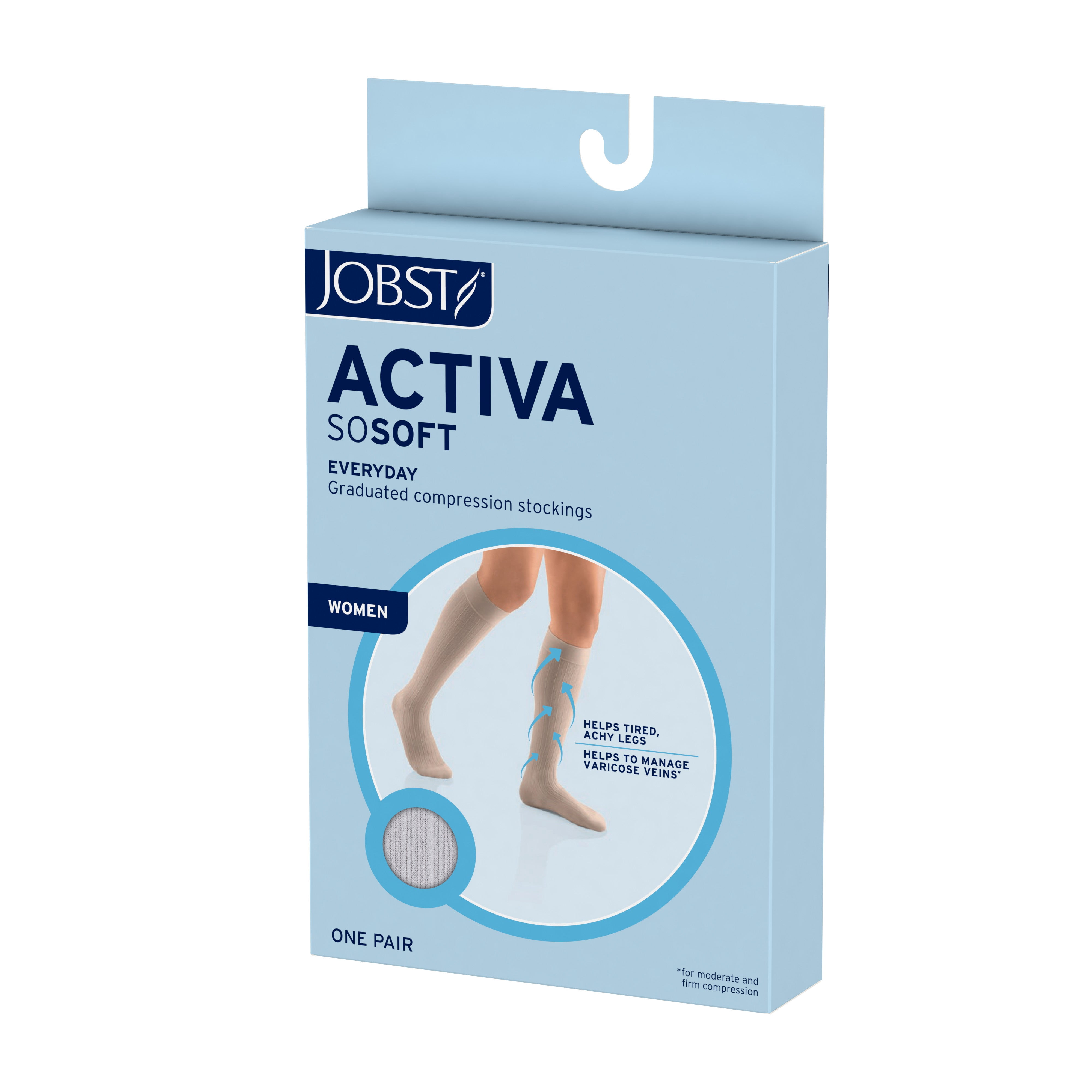 JOBST ACTIVA SoSoft 8-15 mmHg Compression Socks Knee High, Closed Toe, Ribbed, Large / Black