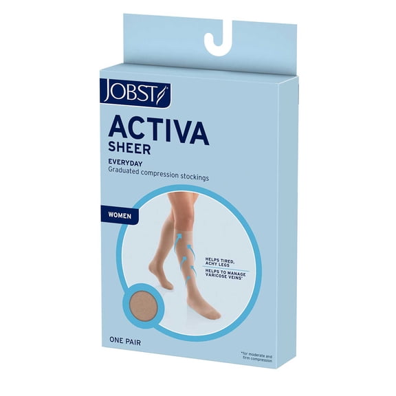 JOBST Actvia Sheer 15-20 Thigh W/Lace Band, Close Toe, Small, Sun Bronze