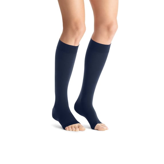 JOBST Maternity Opaque Compression Stockings, 15-20 mmHg, Knee High, Open Toe, Navy, Small