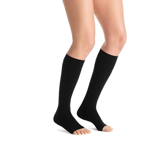 JOBST Opaque Compression Stockings, 15-20 mmHg, Knee High, Open Toe, Classic Black, Large