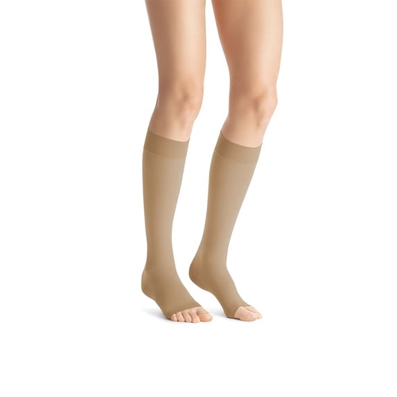 JOBST Opaque Compression Stockings, 15-20 mmHg, Knee High, SoftFit Band, Open Toe, Natural, Small
