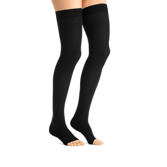 Jobst Opaque Open Toe Maternity Thigh Highs w/Top Band - 15-20 mmHg Black Small