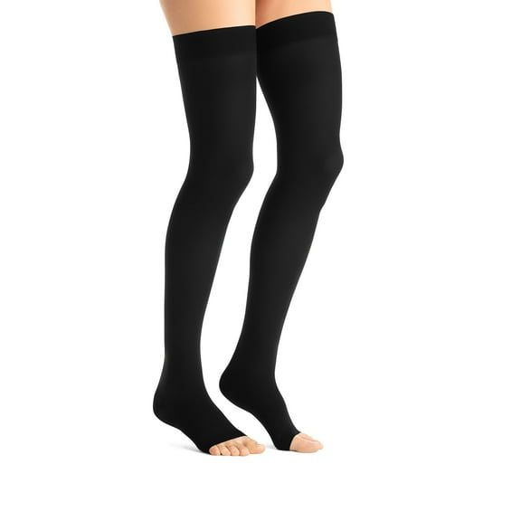 Jobst Opaque Open Toe Maternity Thigh Highs w/Top Band - 15-20 mmHg Black Small