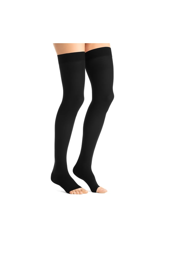 Opaque Open Toe Maternity Thigh Highs w/Top Band - 15-20 mmHg Black Small