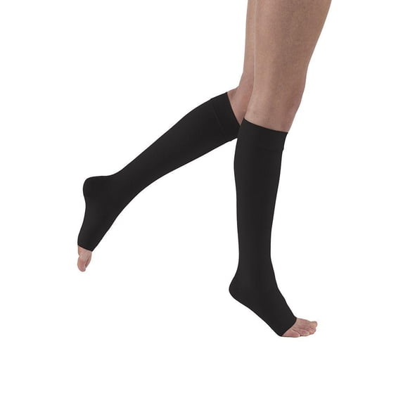 JOBST Relief 15-20 mmHg Compression Stockings, Knee High, Open Toe, Black, Small Petite