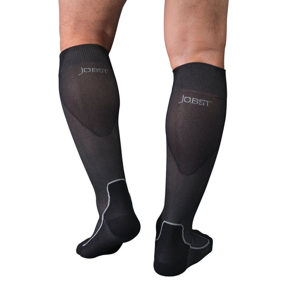 JOBST Sport Knee High 15-20 mmHg Compression Socks, Black/Cool Black, Large