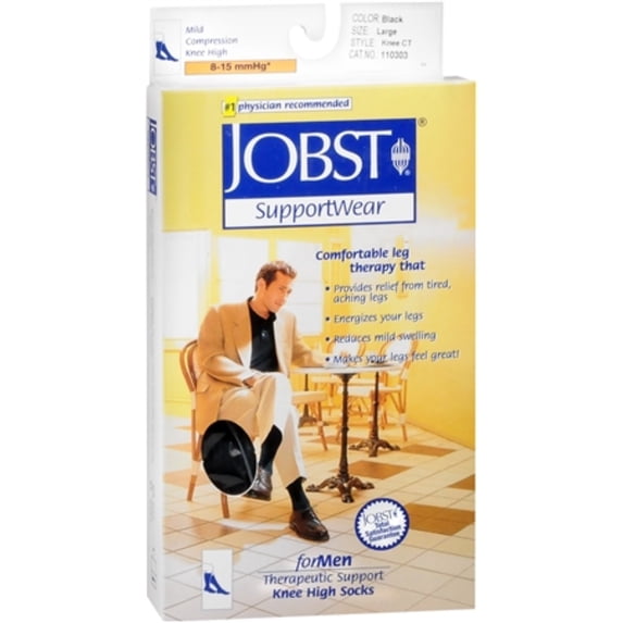 JOBST SupportWear Socks For Men Knee High 8-15 mmHg Black Medium 1 Pair