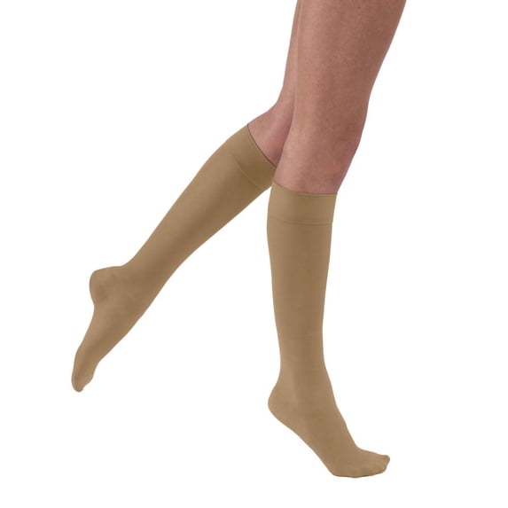 JOBST UltraSheer Compression Stockings, 8-15 mmHg, Knee High, Closed Toe, Silky Beige, Small