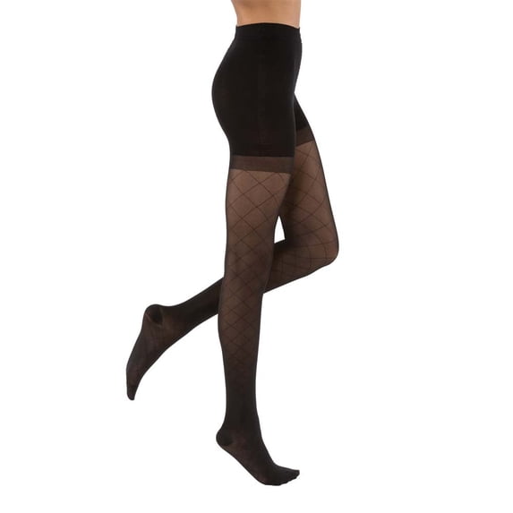 JOBST UltraSheer Diamond Pattern Compression Stockings, 20-30 mmHg, Waist High, Closed Toe, Classic Black, Small