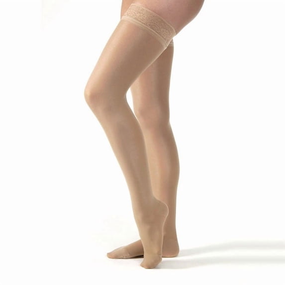 Jobst UltraSheer 20-30 Closed Toe Thigh High Compression Stockings w/Lace Band Black Large