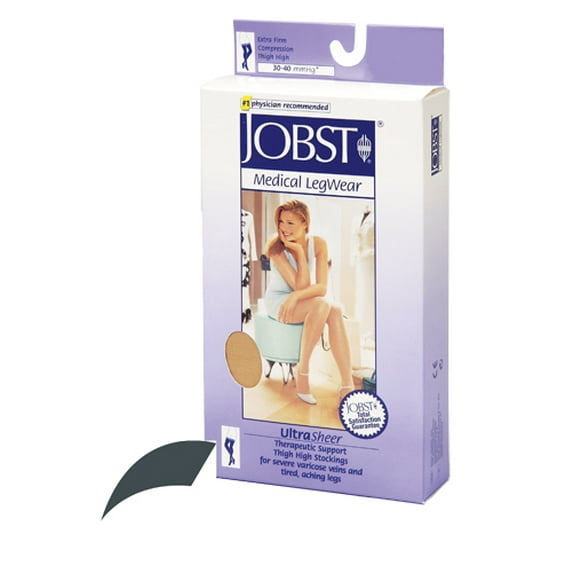 Jobst UltraSheer 30-40 Closed Toe Thigh High Compression Stockings w/Lace Band Anthracite Xlarge