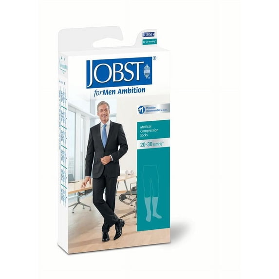 JOBST forMen Ambition Knee High 20-30 mmHg Ribbed Dress Compression Socks, Closed Toe, 1 Long, Khaki