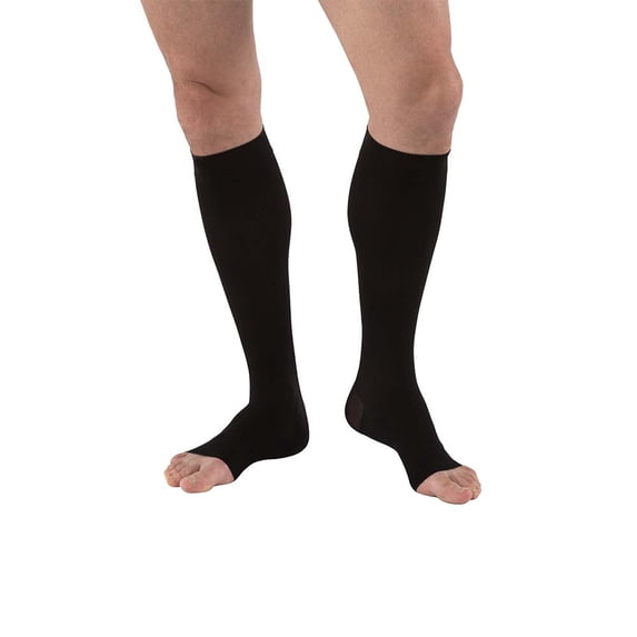 JOBST forMen Compression Socks, 20-30 mmHg, Knee High, Open Toe, Black, Small