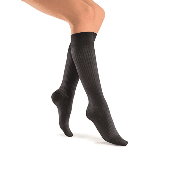 JOBST soSoft Compression Socks, 15-20 mmHg, Knee High, Brocade, Closed Toe, Black, Small
