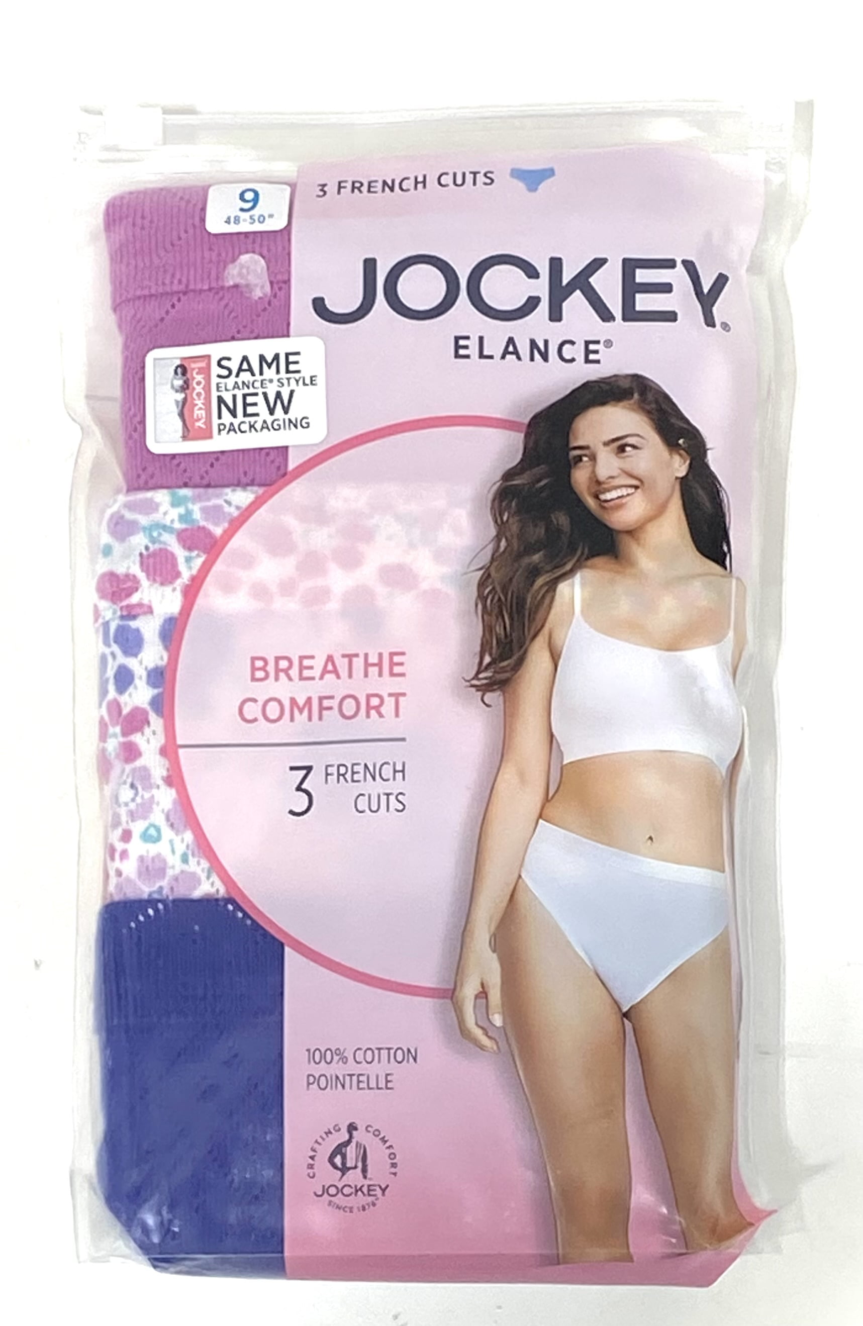 Jockey Elance 3 Pack French Cut 100% Cotton Underwear Women's Size