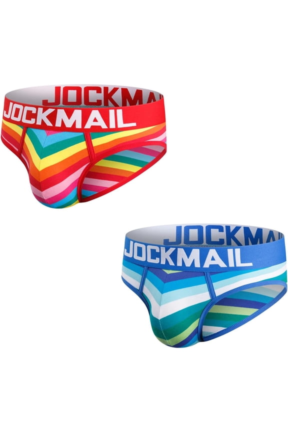 2PCS/Pack Men Cotton Briefs Men's Underwear Briefs Low Waist Rainbow Men Underwear