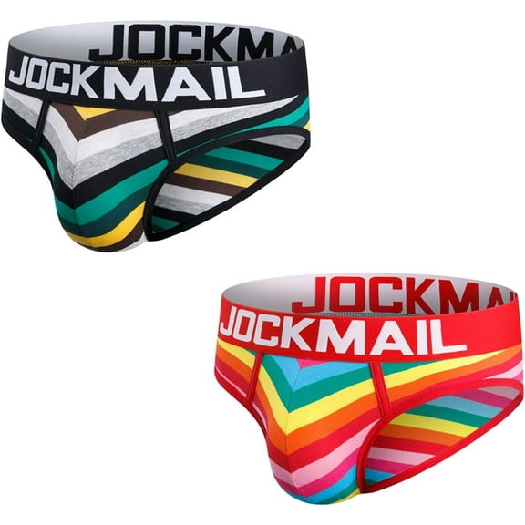 JOCKMAIL 2PCS/Pack Men Cotton Briefs Men's Underwear Briefs Low Waist Rainbow Men Underwear
