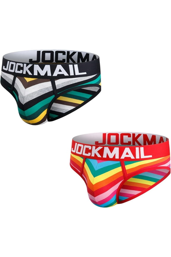 2PCS/Pack Men Cotton Briefs Men's Underwear Briefs Low Waist Rainbow Men Underwear