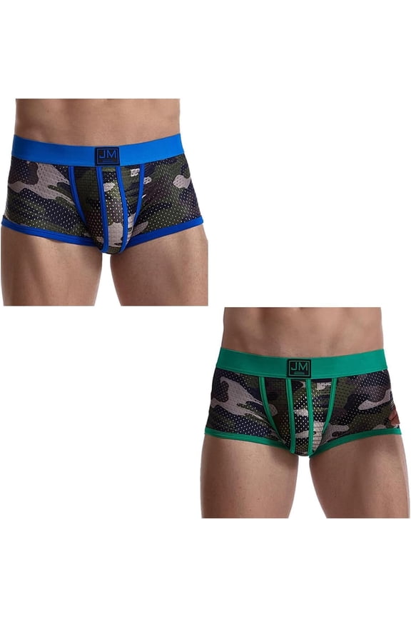 2PCS/Pack Men's Underwear Boxer Briefs Breathable Mesh Boxer Brief Stretch Camouflage Underwear