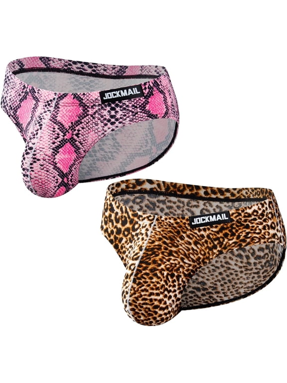 2PCS/Pack Men's Underwear Leopard Print Briefs Sexy Comfort Soft Stretch Classic Fit Serpentine Briefs