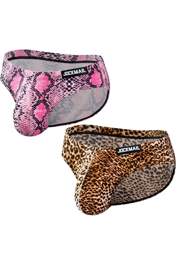 2PCS/Pack Men's Underwear Leopard Print Briefs Sexy Comfort Soft Stretch Classic Fit Serpentine Briefs
