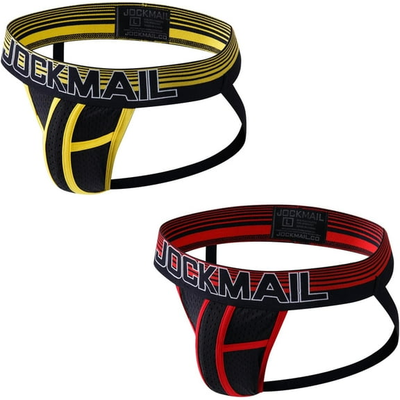 JOCKMAIL 2PCS/Pack Mens Jock Straps Underwear Mens Briefs Mens Thongs Underwear Breathable Mens Bikini Underwear Pack