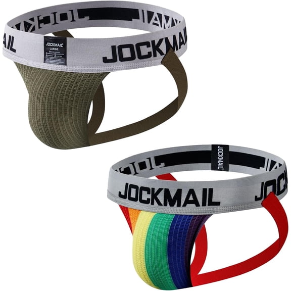 JOCKMAIL 2Pack/PCS Men's  Thongs Athletic Supporter Men's Briefs Rainbow Underwear Gym Workout