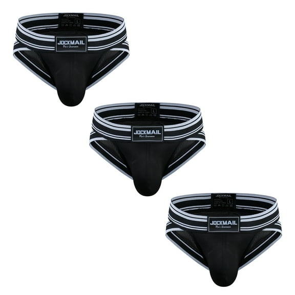 JOCKMAIL 3PCS/PACK Mens Underwear Briefs Wide Belt Striped Athletic Sports Underwear Mens Underpants