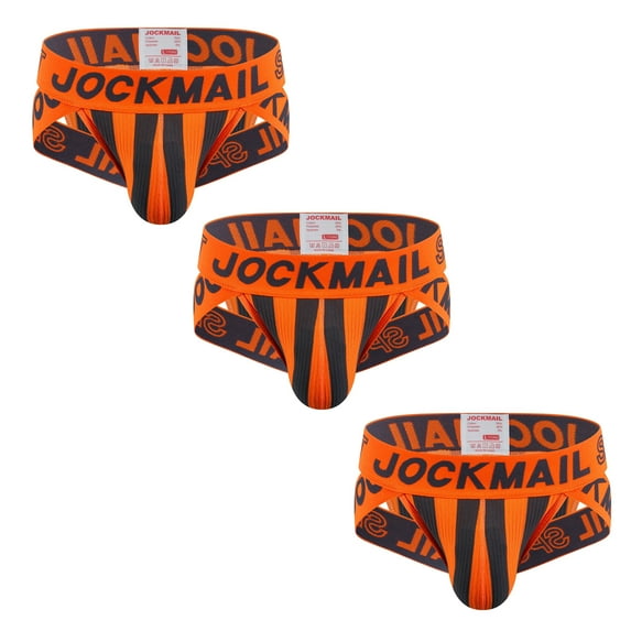 JOCKMAIL 3PCS/PACK Mens Underwear Briefs Wide Belt Striped Athletic Sports Underwear Mens Underpants