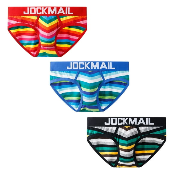 JOCKMAIL 3PCS/Pack Men Briefs Underwear Cotton Mens Rainbow Stripe Underwear Briefs Comfortable Underpants