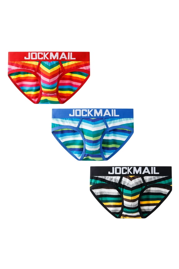 3PCS/Pack Men Briefs Underwear Cotton Mens Rainbow Stripe Underwear Briefs Comfortable Underpants