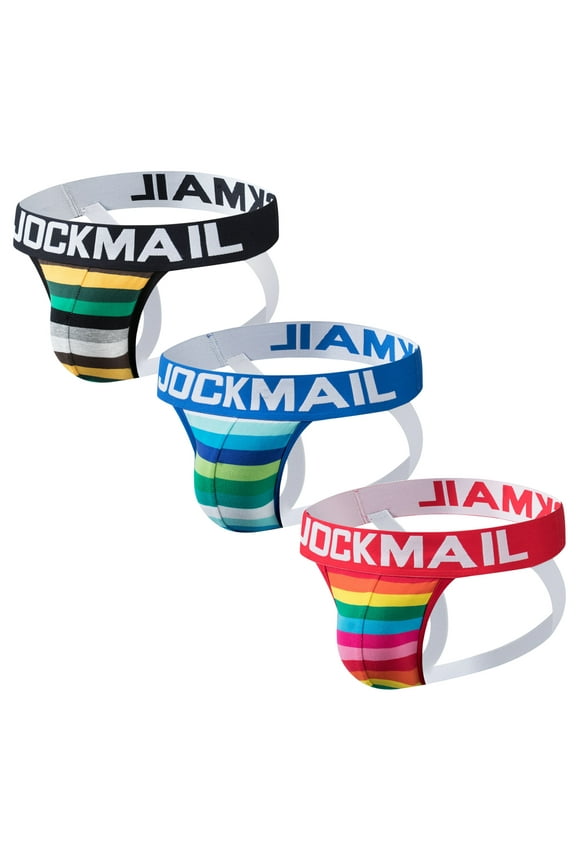 3PCS/Pack Men Underwear Cotton Mens Rainbow Stripe Underwear Tong Comfortable Jockstrap