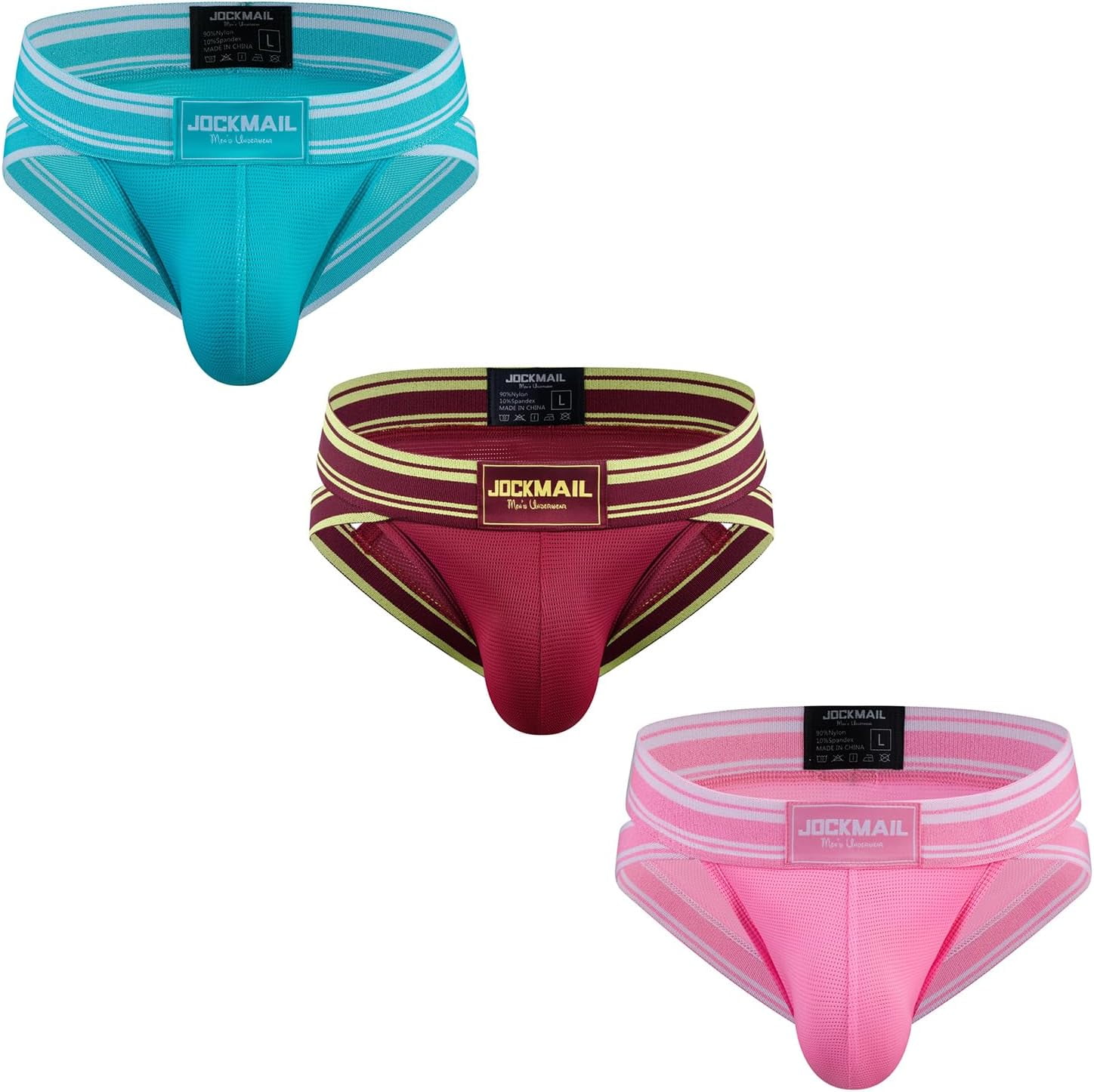 3 Stks/Pack Mannen Slips Jockstrap Katoen Mens Regenboog Streep Jock Strap Comfortabele Mens Jockstrap, Zwart blauw rood, XL