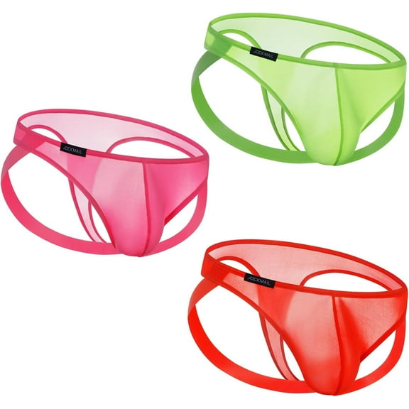 JOCKMAIL 3PCS/Pack Mens Thongs Underwear JockStrap Mens Bikini Underwear G-string Jockstraps for Men Ice Silk Jockstrap