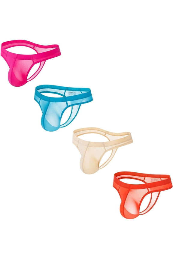 4PCS/Pack Mens Thongs Underwear JockStrap Mens Bikini Underwear G-string for Men Ice Silk Underwear