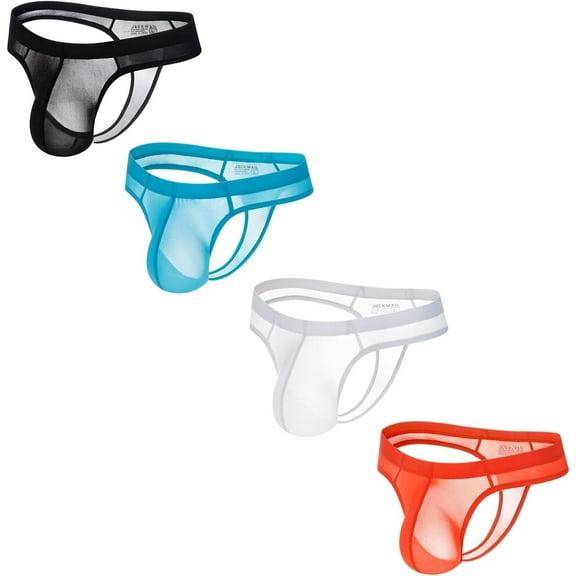 JOCKMAIL 4PCS/Pack Mens Thongs Underwear JockStrap Mens Bikini Underwear G-string for Men Ice Silk Underwear