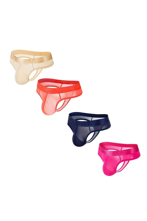 4PCS/Pack Mens Thongs Underwear JockStrap Mens Bikini Underwear Jockstraps for Men Ice Silk Underwear