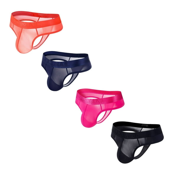 JOCKMAIL 4PCS/Pack Mens Thongs Underwear JockStrap Mens Bikini Underwear  Jockstraps for Men Ice Silk Underwear