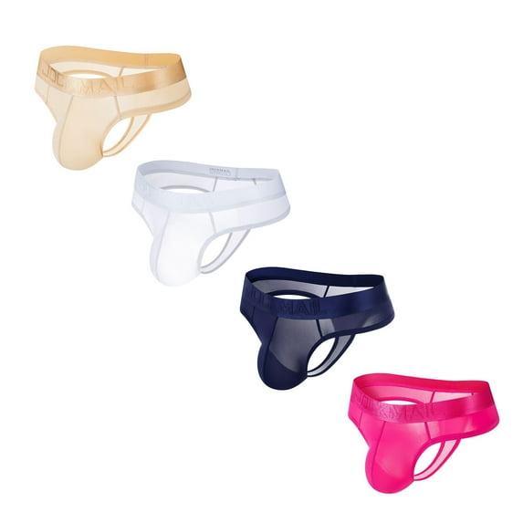 JOCKMAIL 4PCS/Pack Mens Thongs Underwear JockStrap Mens Bikini Underwear Jockstraps for Men Ice Silk Underwear