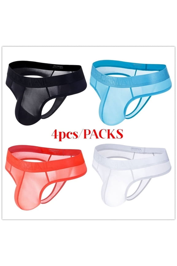 4PCS/Packs Ice Silk Transparent Men Briefs Men Underwear Lace Panties Men Sexy Brief
