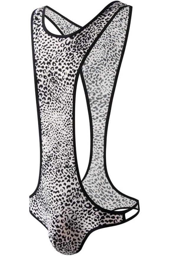 Men's Leopard Print Bodysuit Thong Underwear Jockstrap Underwear Jumpsuit Singlet