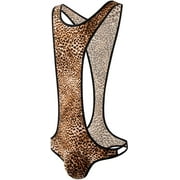 JOCKMAIL Mens Leopard Print Bodysuit Thong Underwear Jockstrap Underwear Jumpsuit Singlet
