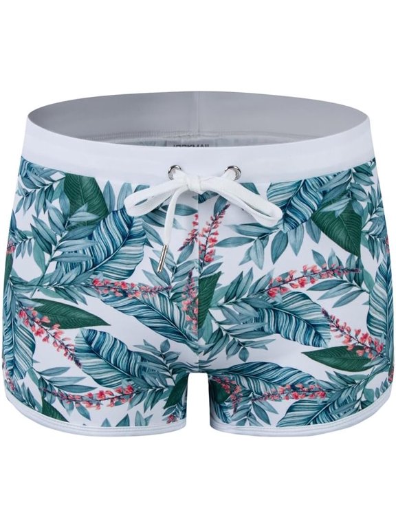 Men's Swim Trunk Quick Dry Swimwear Flower Pants for Beach Hotspring Surfing Boxer Brief with Drawstring