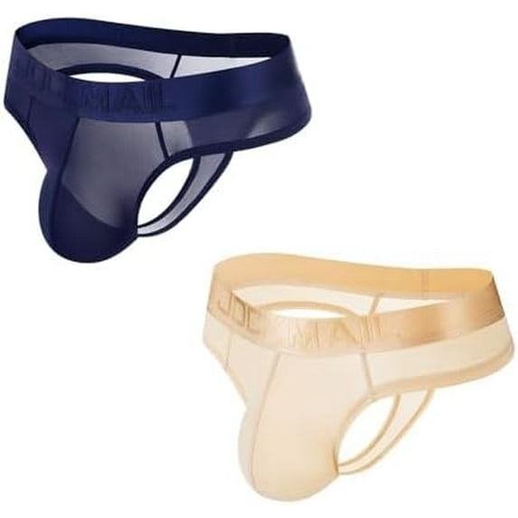 JOCKMAIL Men's Thong Underwear Ice Silk Bikini Underwear Sexy Low Rise T-Back Under Panties 2-Pack