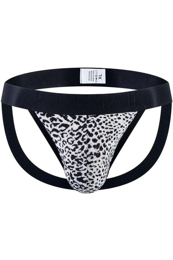 Mens Sexy Thong Underwear Low Rise Leopard Pattern Playful Printed Men's Jockstraps Athletic Supporters