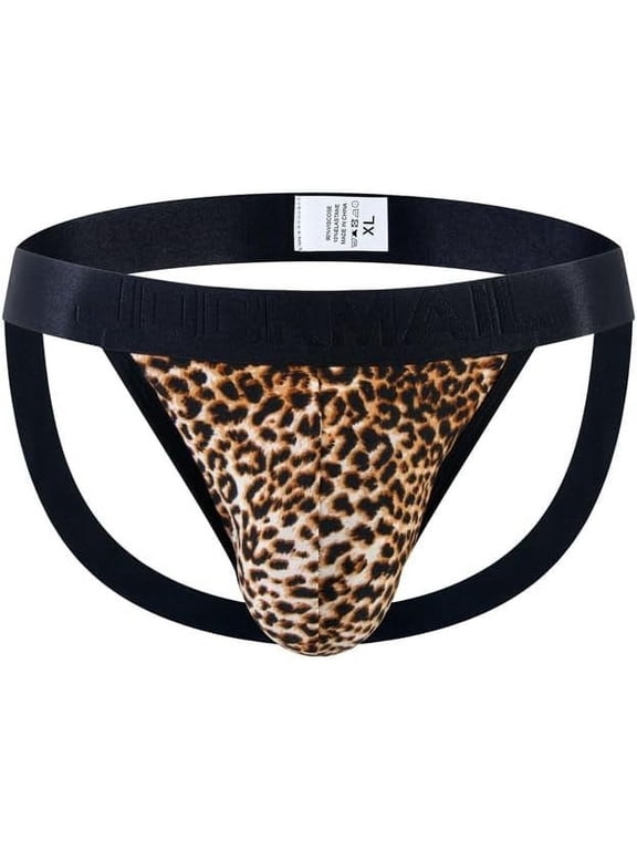 Mens Sexy Thong Underwear Low Rise Leopard Pattern Playful Printed Men's Jockstraps Athletic Supporters