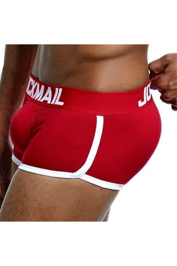 Mens Underwear Boxer Briefs Sexy Bulge Front + Back buttocks Double Removable Push Up Cup