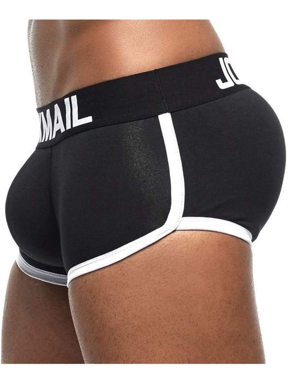 Mens Underwear Boxer Briefs Sexy Bulge Front + Back buttocks Double Removable Push Up Cup