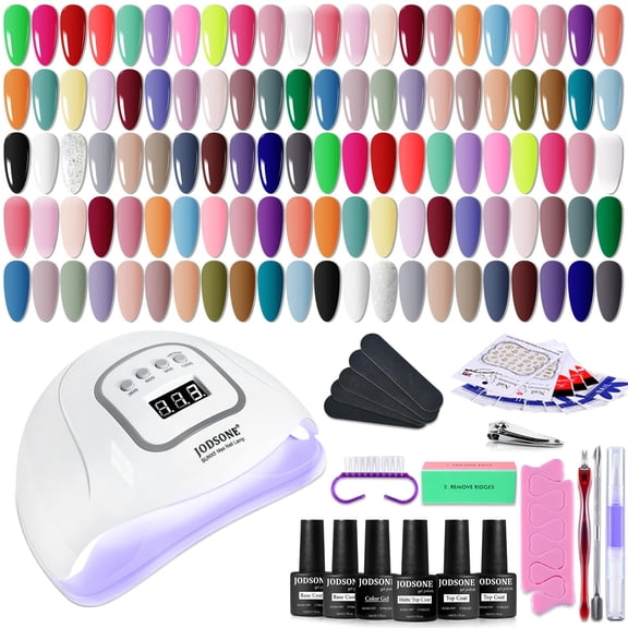 JODSONE 60Pcs Soak Off Gel Nail Polish Kit with U V LED Lamp, 55 Shades Gel Polish, Base Coat, Glossy & Matte Top Coats
